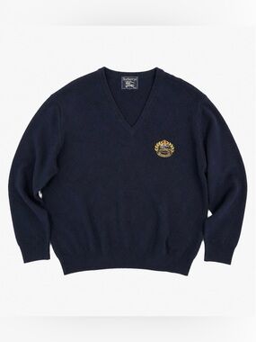 Burberrys Vintage 100% Lambswool Crest V-Neck Sweater – Made in Scotland